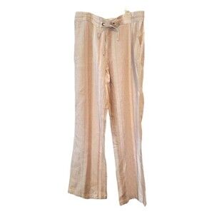 Per Se Beige & Cream Stripe Linen Blend Wide Leg Pants Size Medium